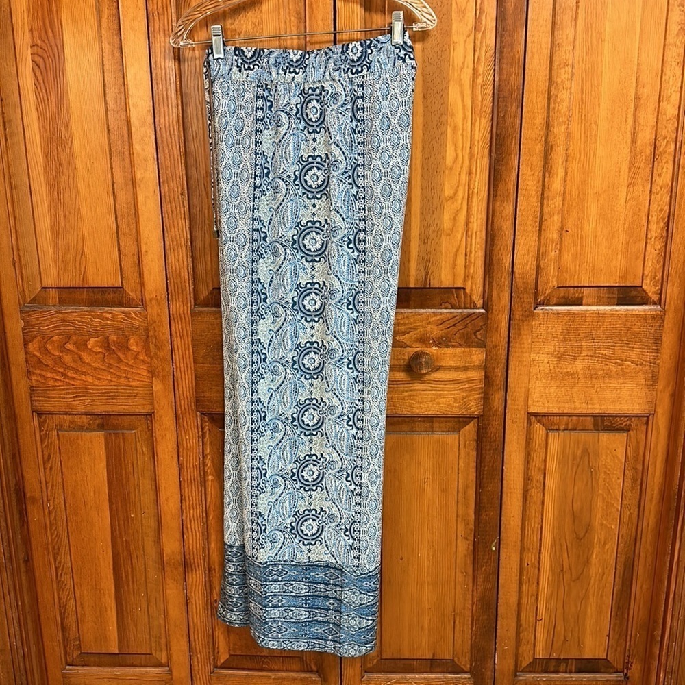Hester & Orchard Blue Paisley Print Rayon Pull-on Boho Wide Leg Lounge Pants XL - Picture 3 of 10